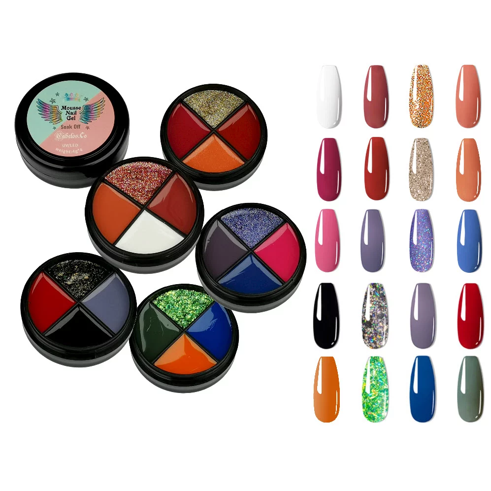 Product image Solid nail gel many different colors, blue, red, black, orange, white and green or gold glimmer glitter